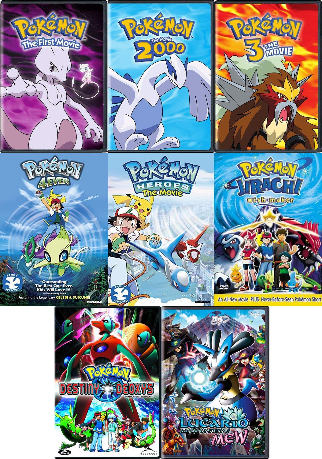 Pokemon: First 8 Original Movie DVD Collection (Lucario and the Mystery of Mew, Heroes, Destiny Deoxys) - Complete Anime Series for Kids & Collectors - Perfect for Birthday Gifts, Movie Nights, and Pokemon Fans