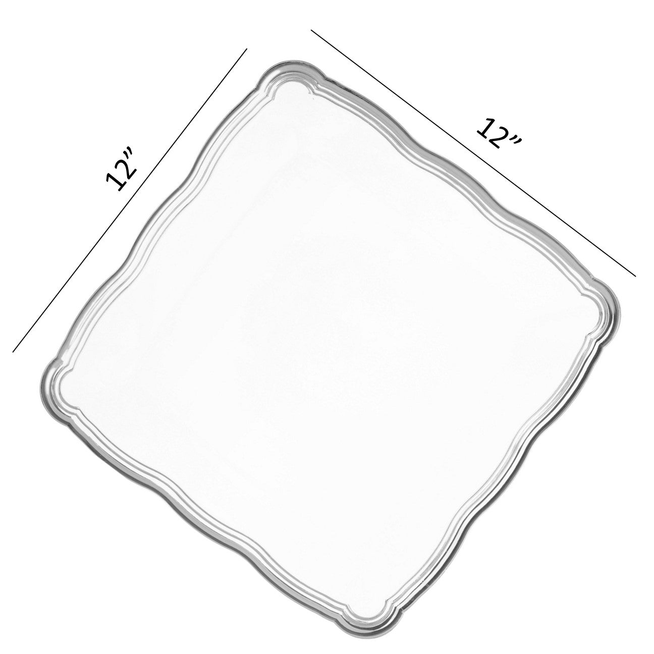 12x12 Inch Square White & Silver Rim Plastic Serving Trays - 6 Pack Set for Parties, Dining, and Home Decor