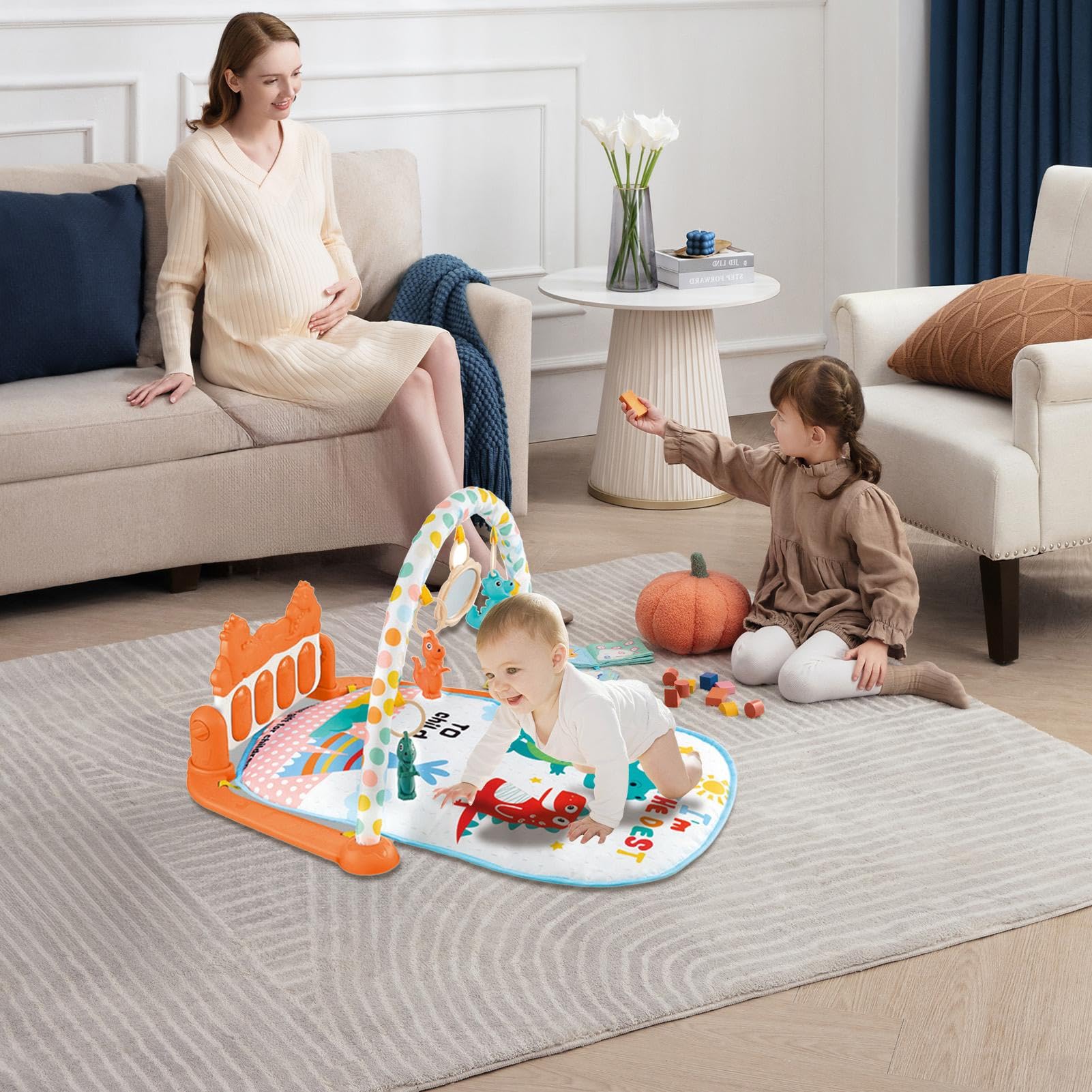 Non-Toxic Baby Activity Play Mat for Toddlers - Soft Floor Playmat with Visual & Hearing Stimulation for Kicking, Stepping & Sensory Development | Perfect for Nursery, Playroom & Daycare
