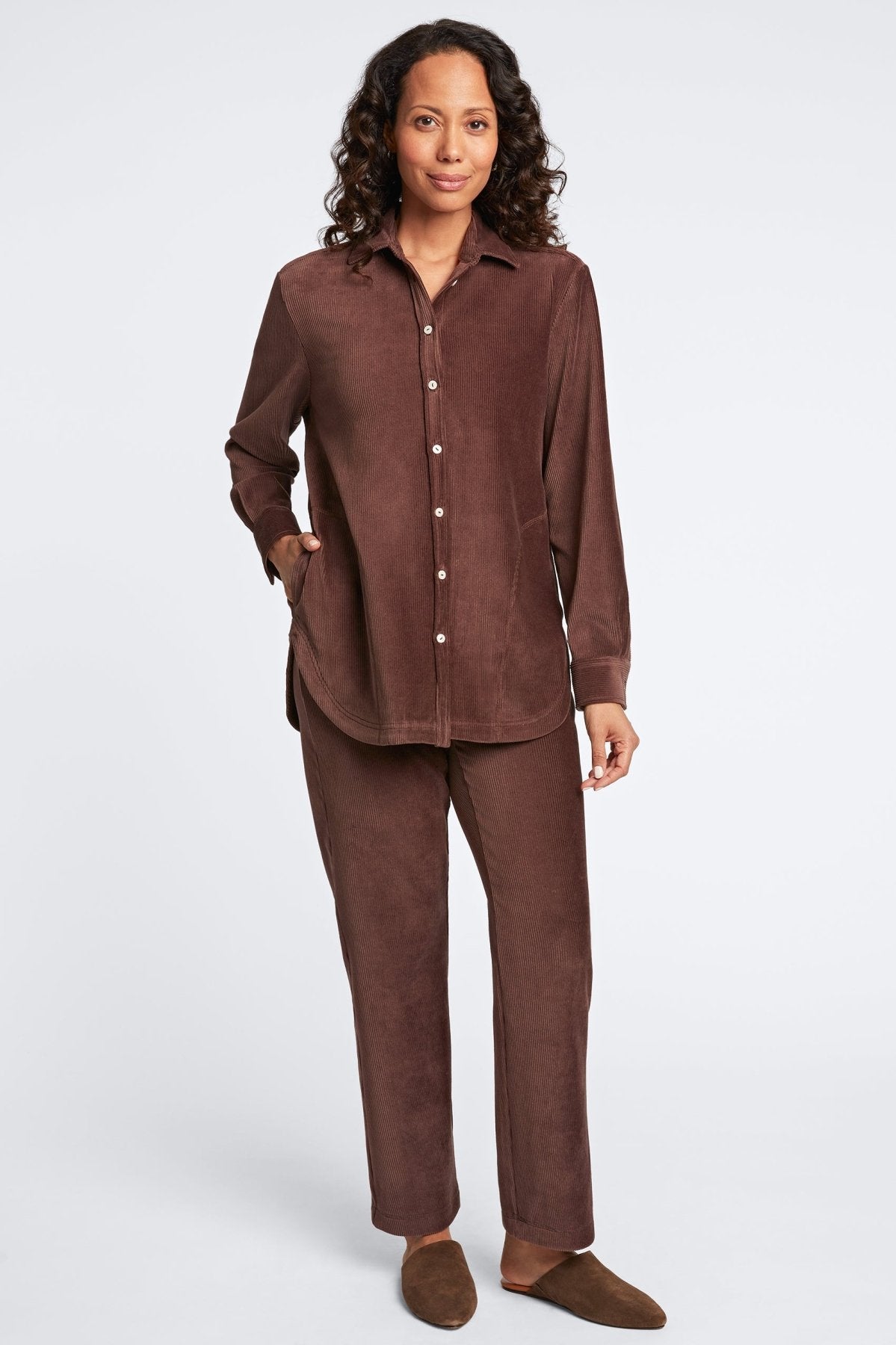 Maddy Plush Cord Long Sleeve Shirt for Women - Soft & Comfortable Button Down Top - Perfect for Casual Wear, Office & Fall Outfits