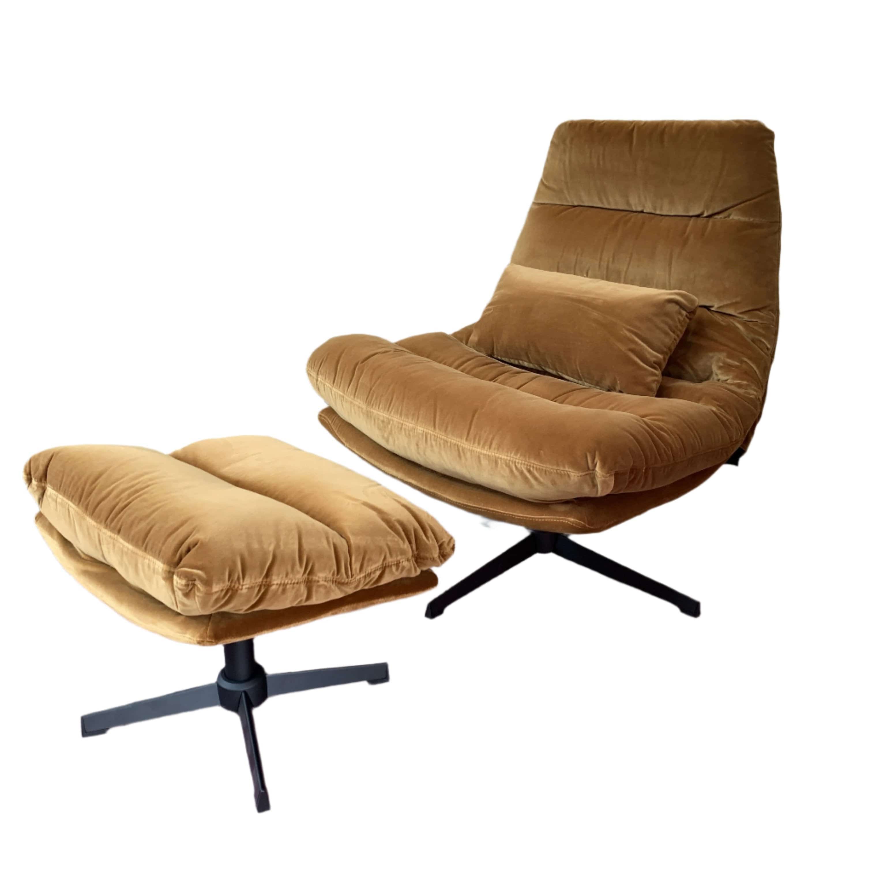 Wilmington Camel Swivel Chair & Ottoman Set - Modern Living Room Accent Chair with Footrest - Perfect for Home Office, Lounge, and Reading Nook
