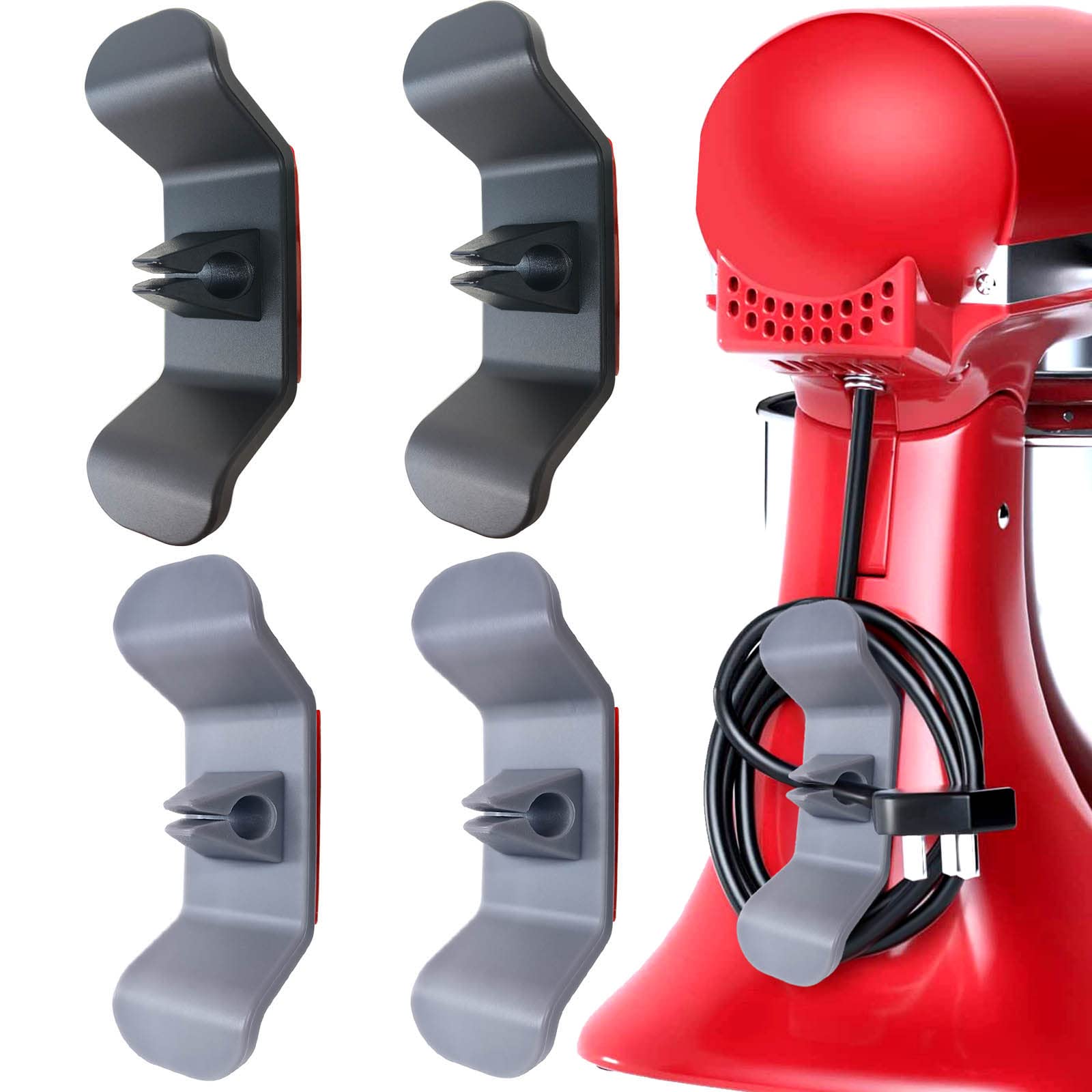 Cobirie Cord Organizer for Kitchen Appliances - 4PCS Stick-On Wire Holder (2 Grey + 2 Black) - Perfect for Mixers, Coffee Makers, Air Fryers, Toasters - Keep Countertops Tidy & Organized