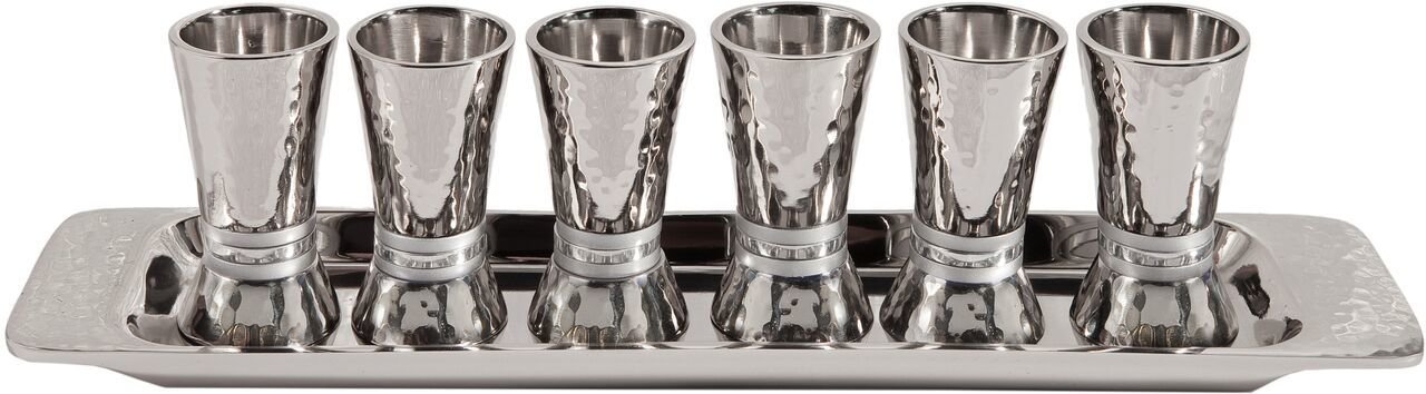 Hammered Conical Shaped Liquor Cups Set of 6 - Silver Rings | Premium Whiskey, Tequila, and Cocktail Glasses for Home Bar, Parties, and Gifts