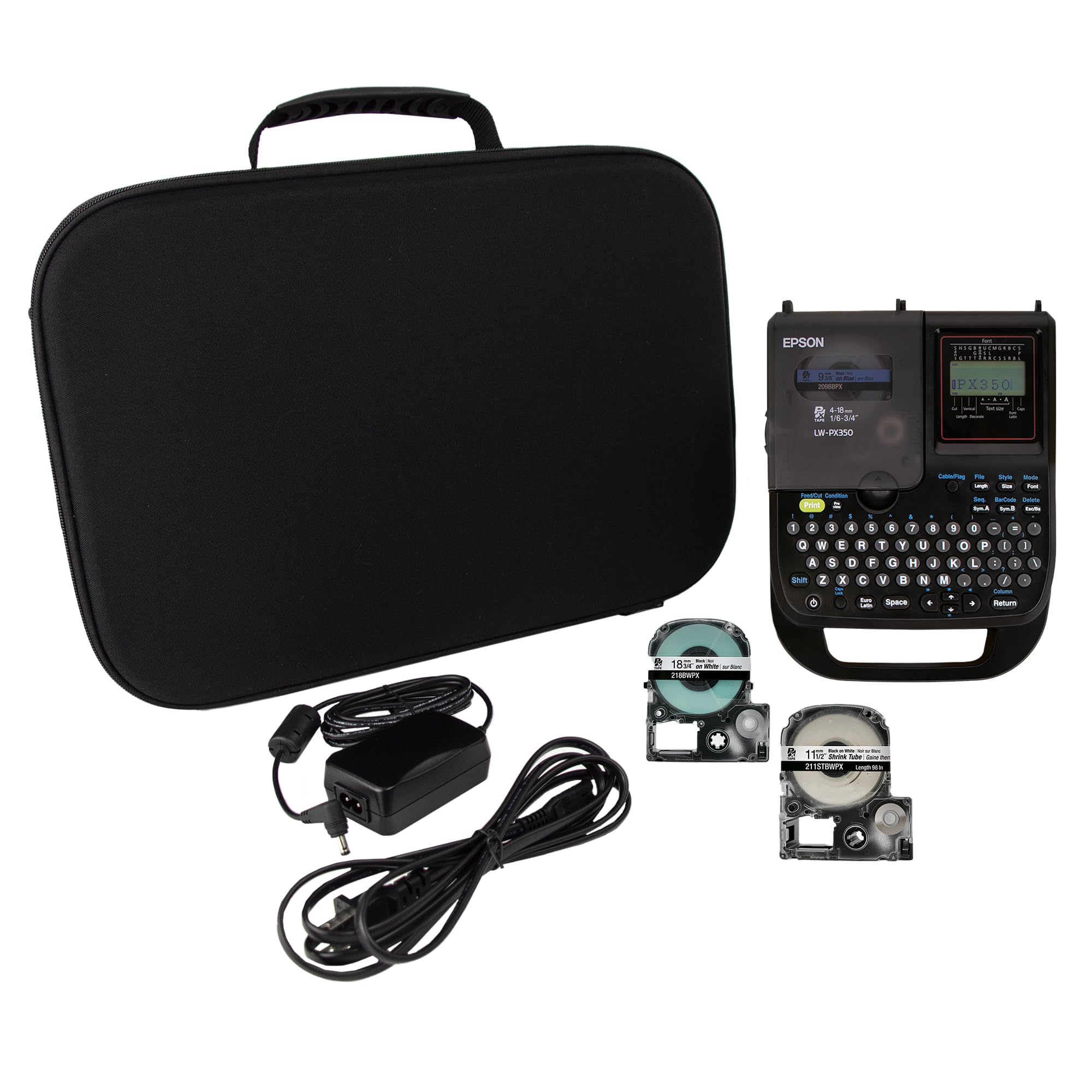 Epson LW-PX350 Industrial Label Maker Kit with Accessories - Portable Handheld Label Printer for Home, Office & Warehouse - Includes Shrink Tube, Sticker Labels & Magnetic Tape - Perfect for Organizing Cables, Files & Storage (Black)