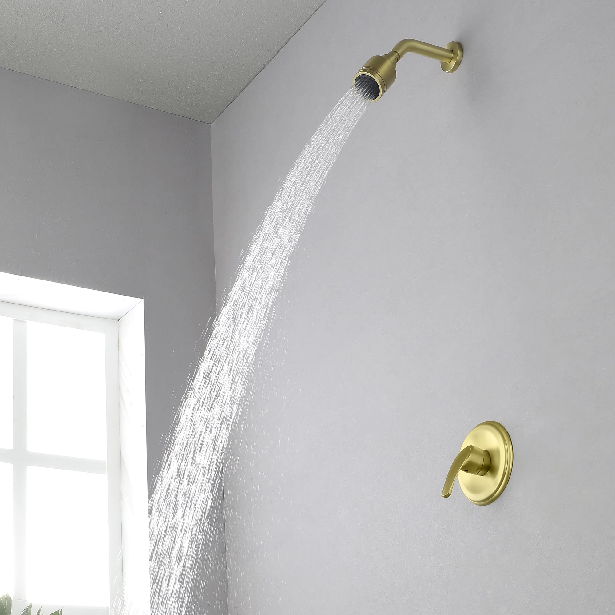 SHAMANDA Single-Function Shower Faucet Set with Pressure Balancing Valve & Detachable Shower Head - Brushed Gold Finish (Model L801-3) - Perfect for Bathroom Renovation, Modern Home Upgrade & Spa-Like Shower Experience
