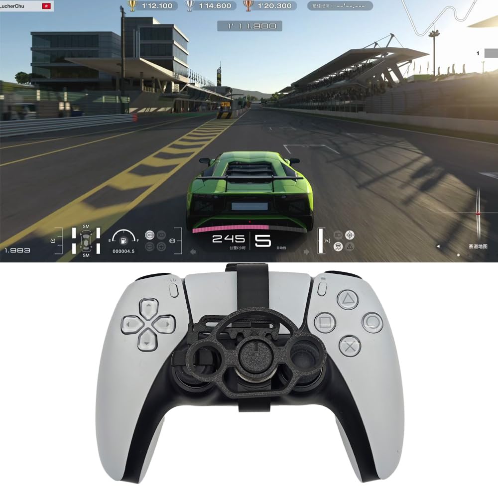 PS5/PS5 Slim Replacement Mini Racing Wheel - USB Game Controller Accessory with Haptic Feedback & Modular Design (Black) - Perfect for Racing Games & Simulation Driving