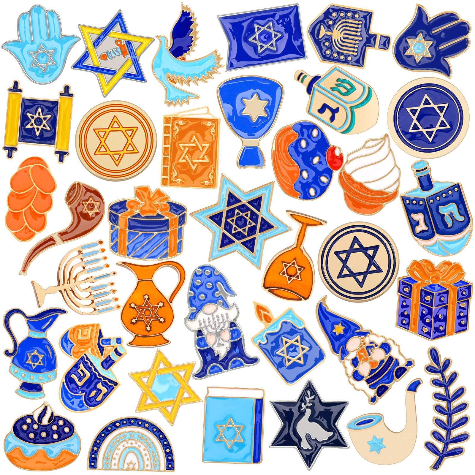 36 Pcs Hanukkah Enamel Brooch Pins - Bulk Menorah Lapel Pins for Passover & Jewish Holidays - Vintage Style Badge Souvenirs for Men & Women - Perfect for Clothes, Bags, Hats, Backpacks & Jacket Decorations - Great for Gifts, Parties & Festive Celebrations