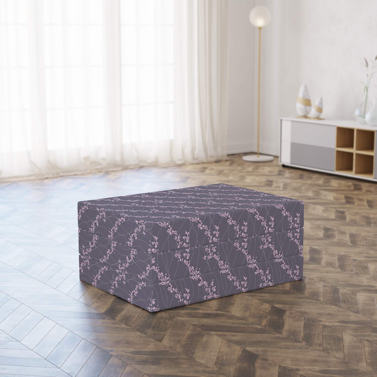 Ambesonne Floral Foldable Mattress - Japanese Sakura Design, 74.8