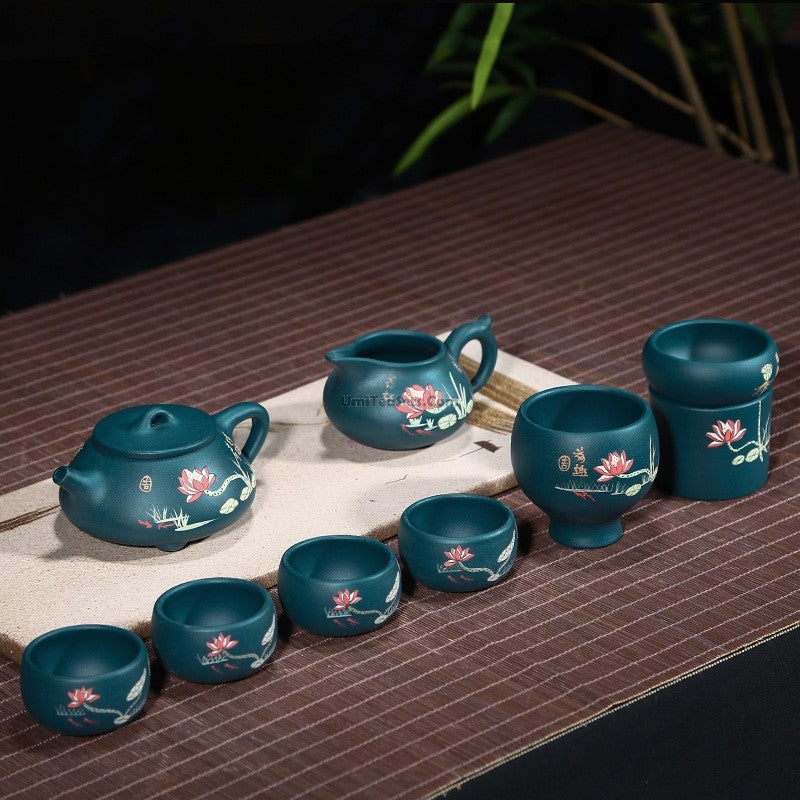 Premium Yixing Blue Clay Lotus Teapot Set - Authentic Chinese Shi Piao Tea Ceremony Gift for Oolong & Pu-erh Tea Lovers | Perfect for Home Tea Ceremonies, Meditation & Gifting