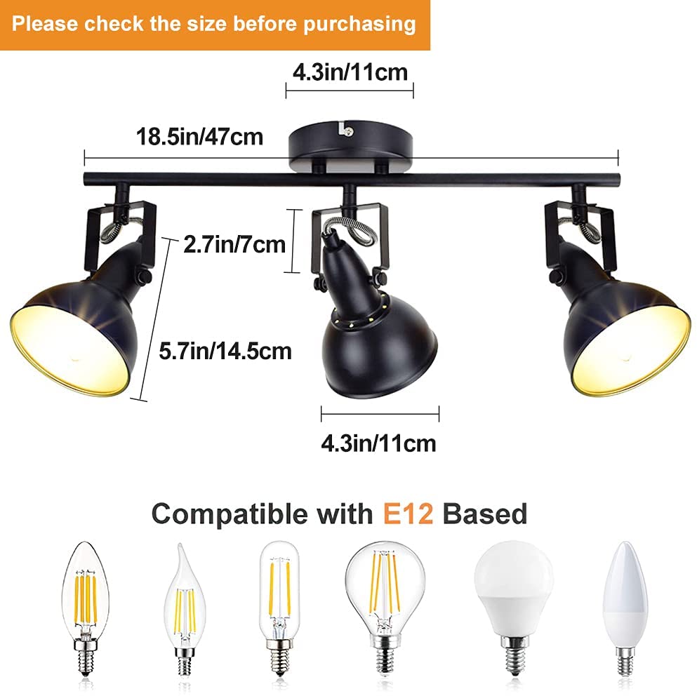 Depuley Retro 3-Way Swiveling Ceiling Spotlight - Adjustable Kitchen Lighting Fixture with 3 Trumpet Shade, Black Gold Metal Iron Cover - Rotatable Ceiling Light for Living Room, Bedroom, Kitchen | Perfect for Ambient Lighting, Task Lighting & Home Decor