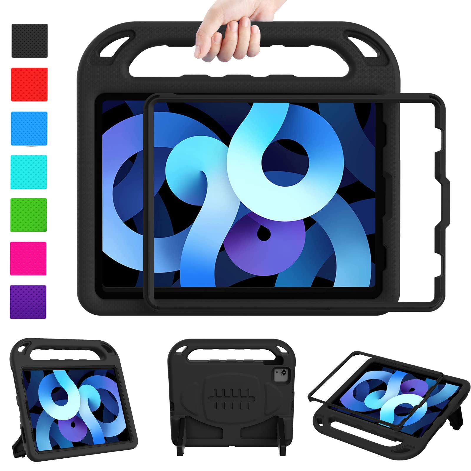 LTROP iPad Air 5/4 Case (2022/2020) & iPad Pro 11 Case (2021/2020/2018) - Shockproof Protective Cover with Built-in Screen Protector & Adjustable Stand - Perfect for Work, Travel, and Entertainment - Black