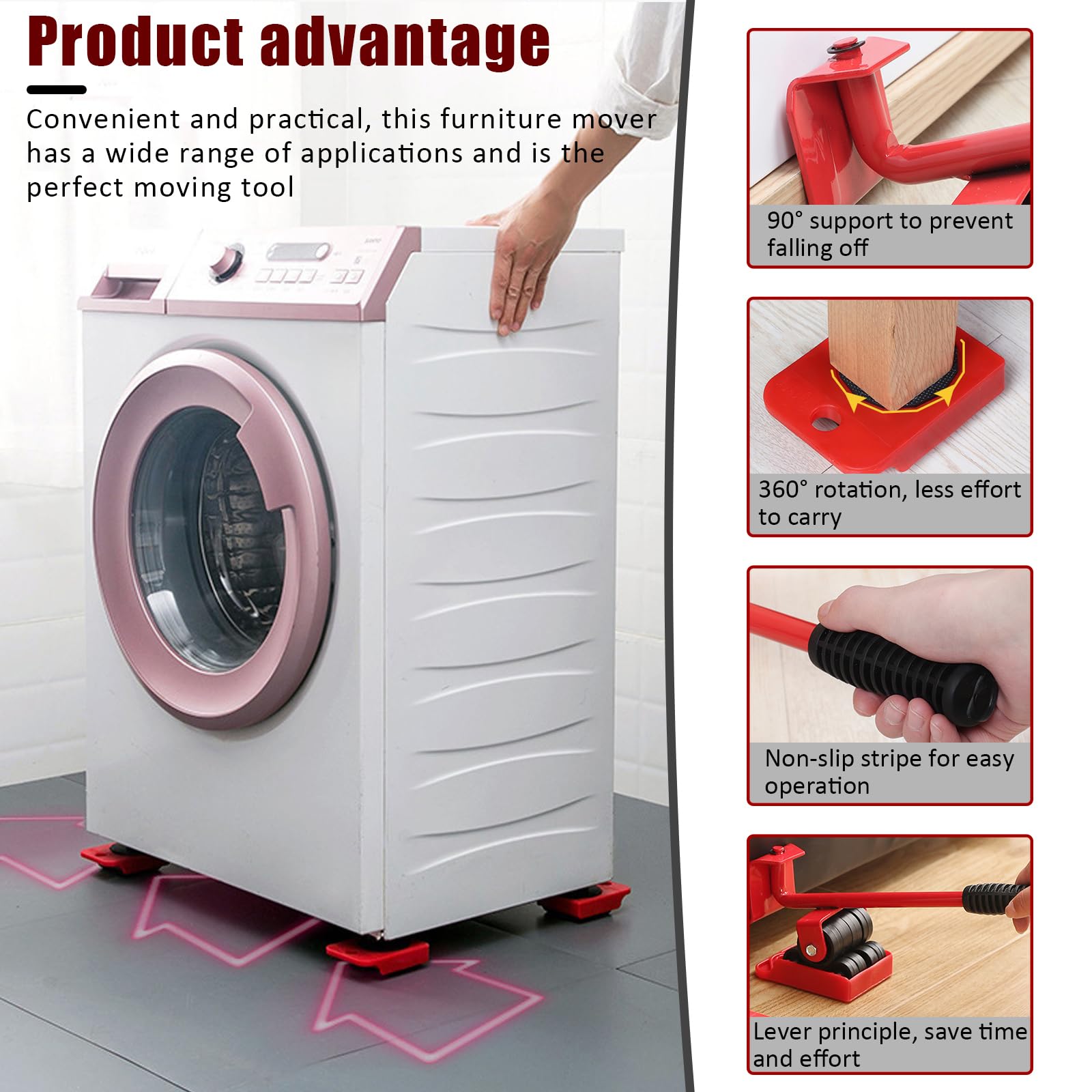 Heavy Duty 4-Wheel Furniture Moving Dolly Set with Sliders - 330lbs Capacity for Sofa, Bed, Table & Appliance Moving - Red (Perfect for Home, Office & Warehouse Relocation)