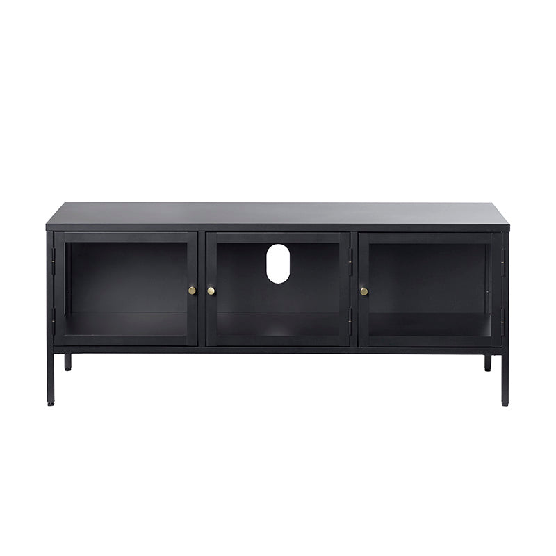 CARMEL 3 Glass Door TV Stand 132cm Black - Modern Entertainment Center for Living Room, Bedroom & Home Theater