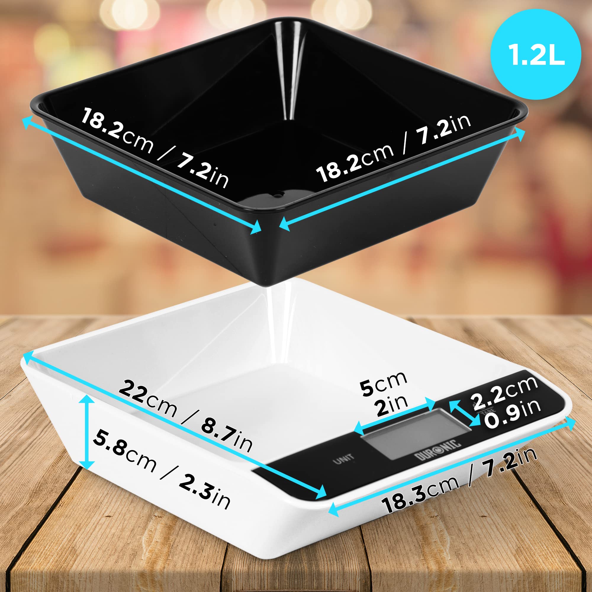 Duronic KS100 BK Digital Kitchen Scale with Bowl - Electronic Food Scale for Precise Measuring in Cooking, Baking & Pet Food - LCD Display with Tare Function - Perfect for Home, Bakeries & Mail Packaging