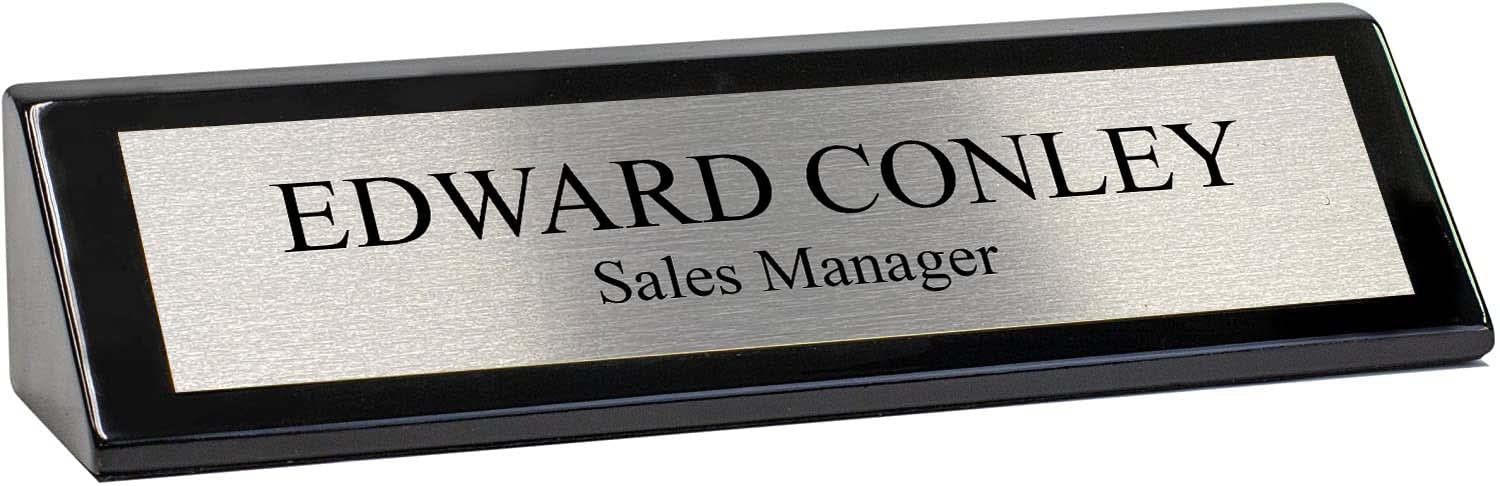 Personalized Glossy Black Desk Name Plate - 2x8 Inches Custom Engraved Office Nameplate for Professionals, Executives & Home Office (Perfect for Corporate Gifts & Workspace Organization)