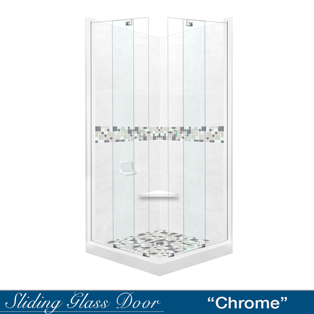 DIY Shower Remodel Kit - Natural Buff Sistine Stone & Newport Mosaic Accent Tiles for Bathroom Corner Upgrade | Waterproof & Easy Installation for Shower Walls, Backsplash, and Bathroom Renovation