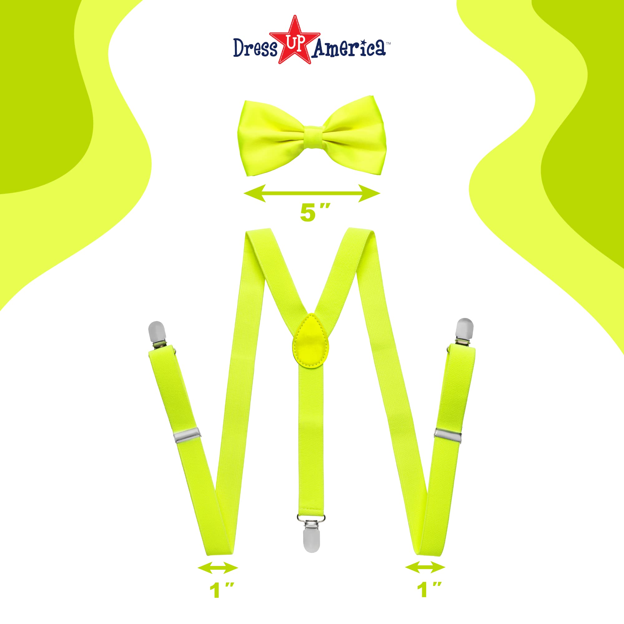Neon Suspenders with Bow Tie & Sunglasses Set for Adults & Kids - Fun Party & Cosplay Accessories - Perfect for Halloween, Raves & Themed Events
