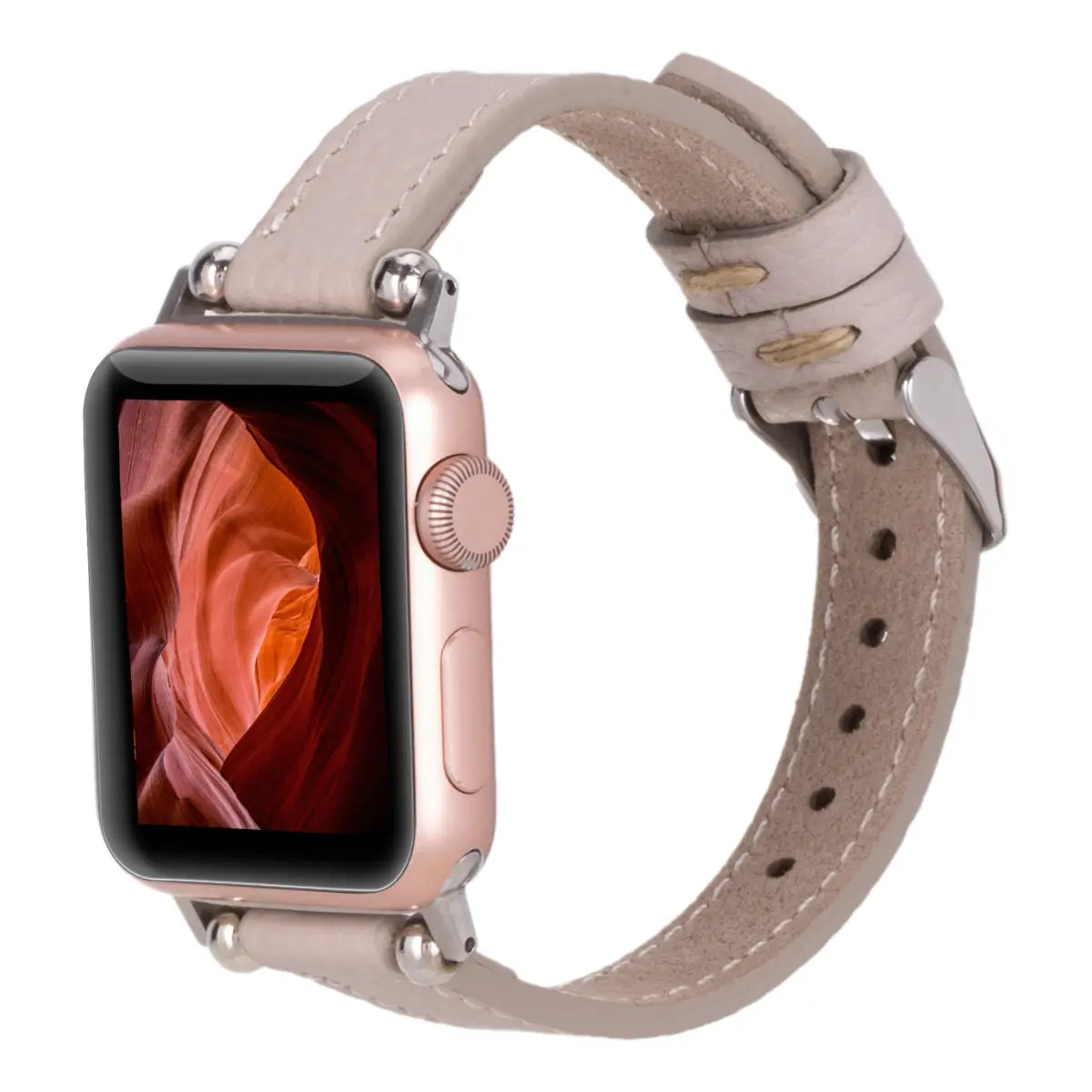 Premium Beige Genuine Leather Ultra Slim Apple Watch Band - Stylish & Comfortable for Everyday Wear, Workouts & Fashion Accessories