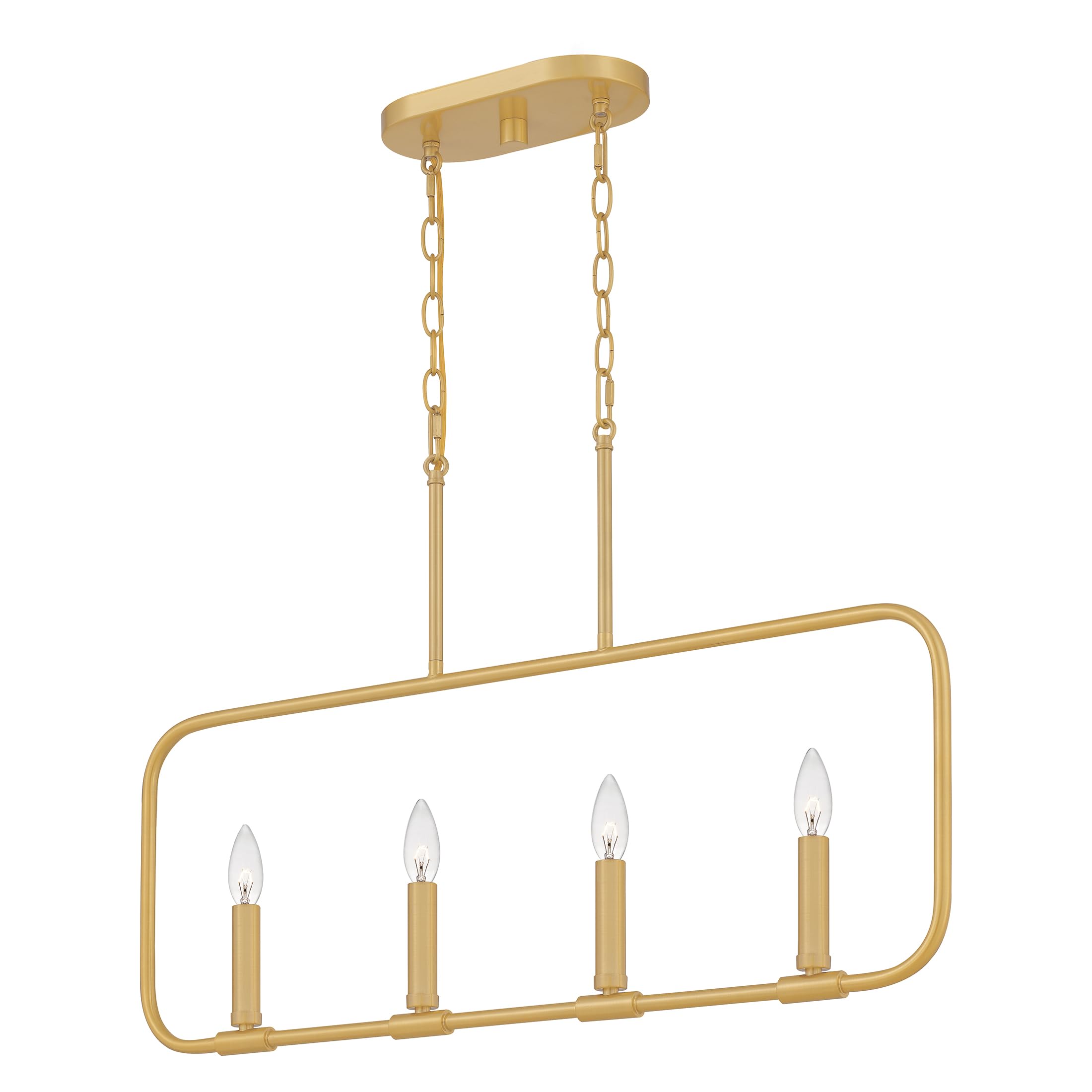 Quoizel Abner 4-Light Aged Brass Linear Chandelier - Modern Farmhouse Ceiling Light Fixture for Dining Room, Kitchen Island & Entryway Lighting
