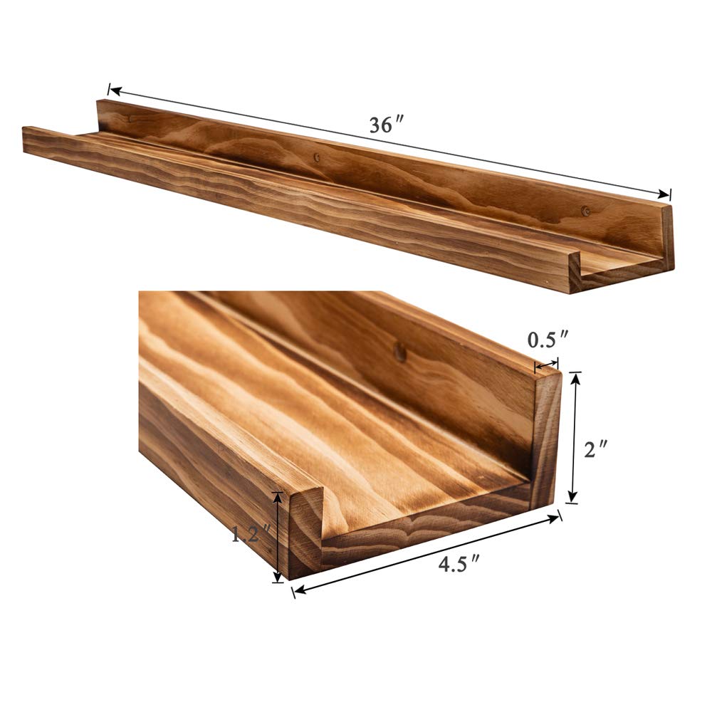 AZSKY Rustic Wood Floating Shelves - 36 Inch Set of 2, Wall Mounted Bookshelf with Lip for Nursery, Kids Room, Bathroom & Living Room - Perfect for Displaying Books, Photos, Frames and Decorative Items