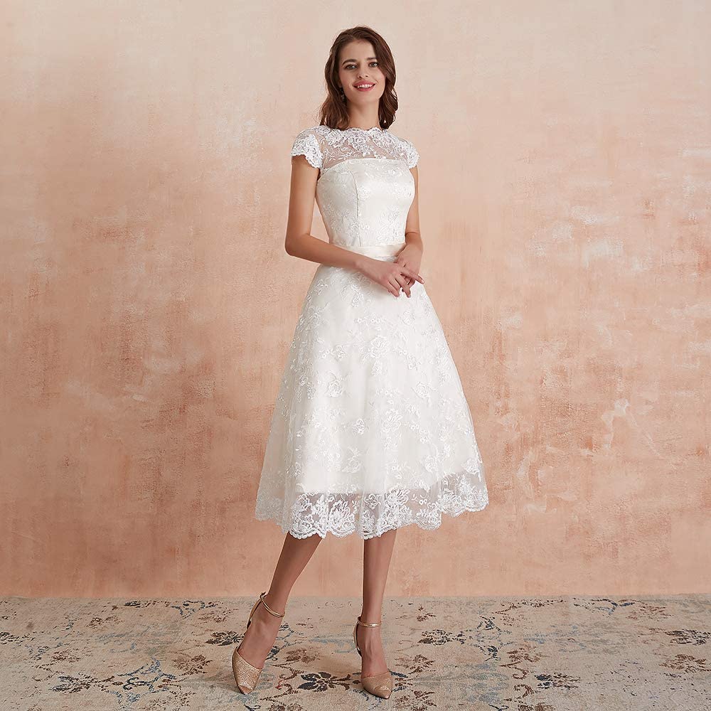 Elegant Floral Lace Cocktail Dress for Women - Knee-Length Formal Wedding Bridal Gown - Perfect for Bridal Showers, Evening Parties & Special Occasions