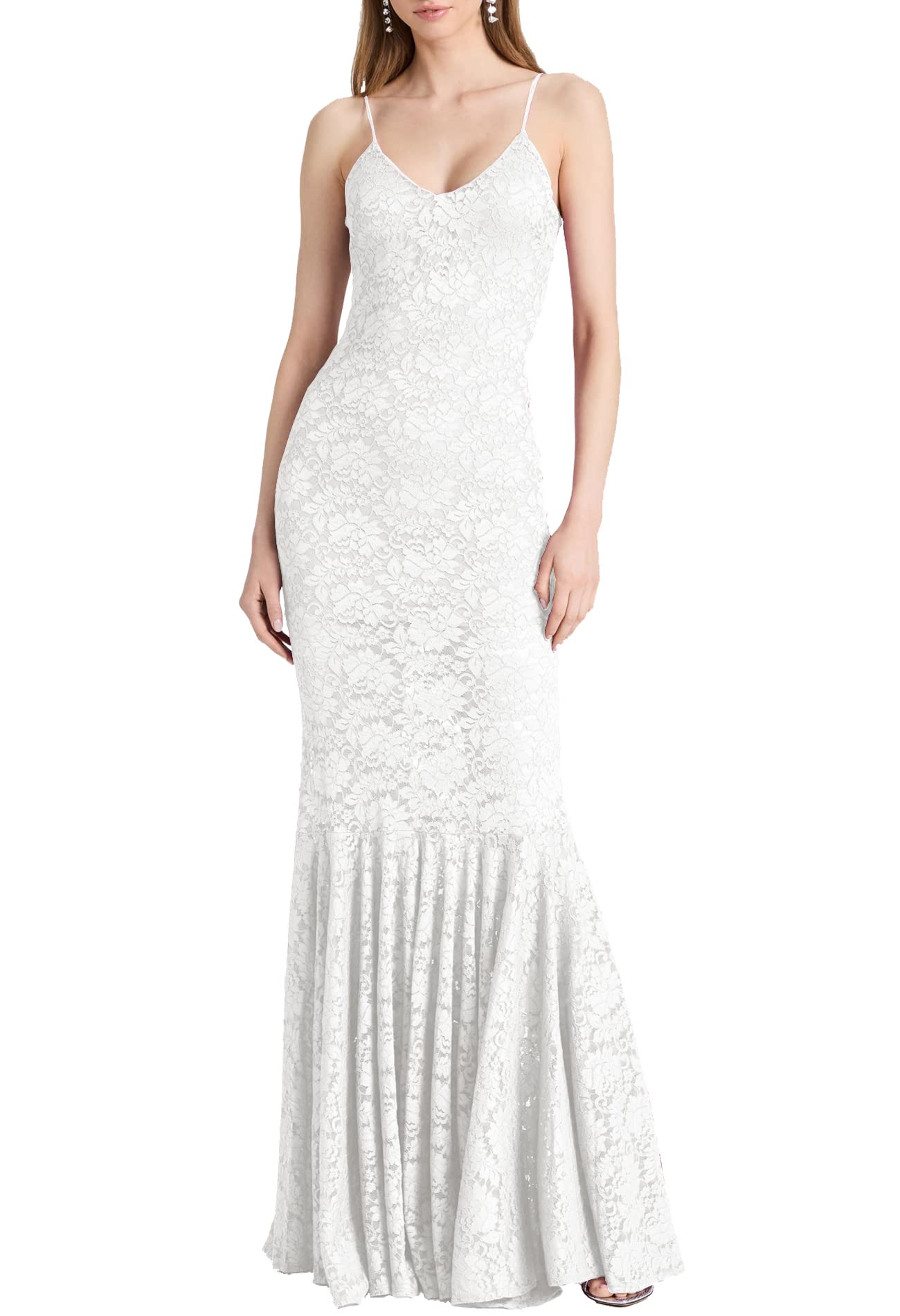Aigeman Women's Floral Lace Spaghetti Strap Mermaid Maxi Dress - Elegant Beach Wedding Guest, Cocktail Party & Evening Gown for Special Occasions