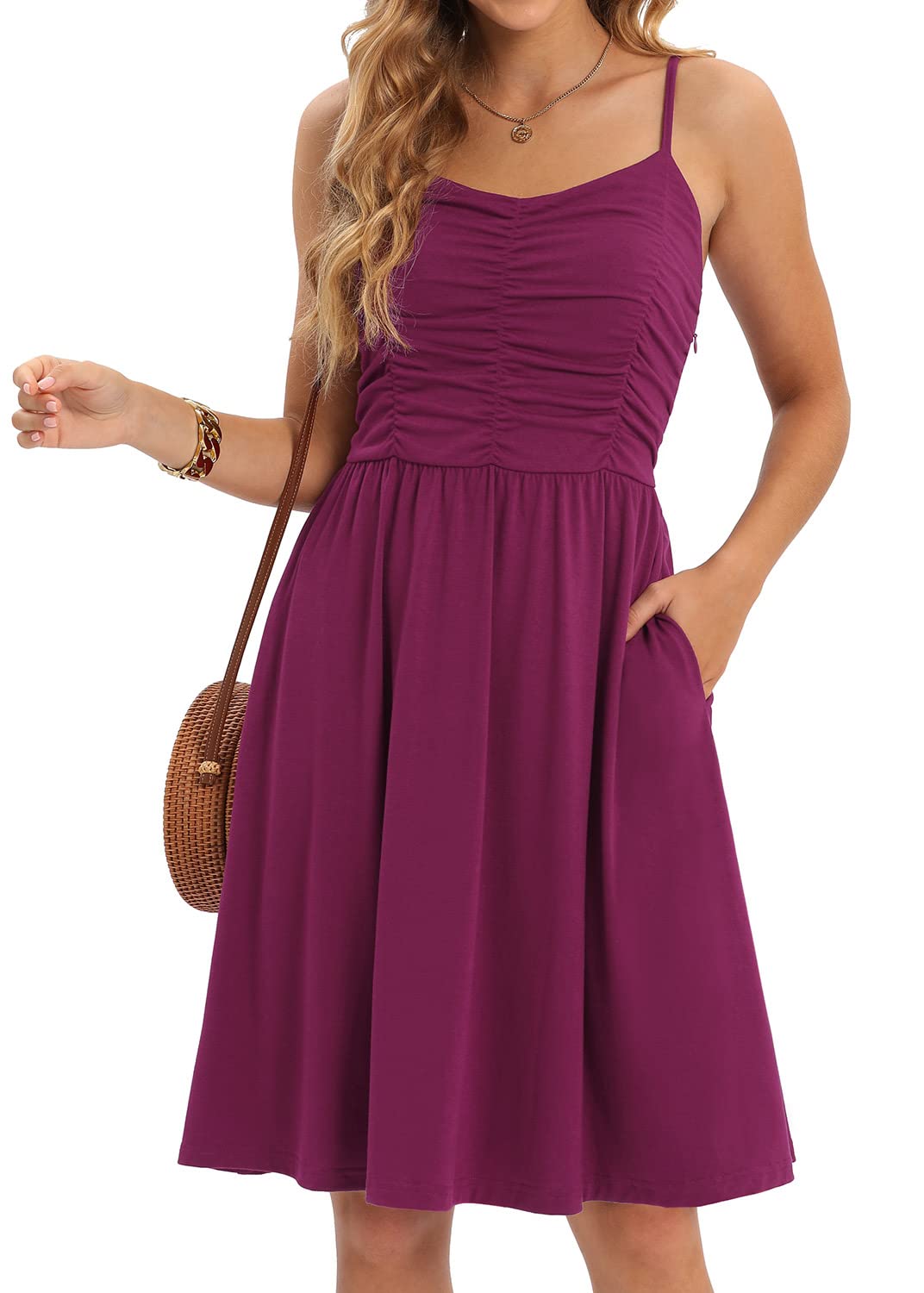 Charmyi Women's Spaghetti Strap Sundress - Casual A-Line Summer Dress with Pockets for Beach, Vacation & Outdoor Activities