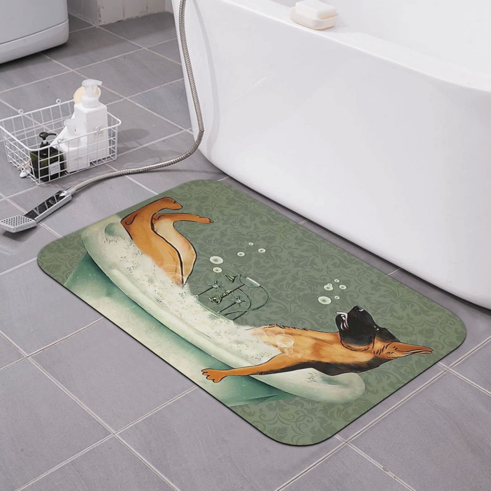 Premium Non-Slip Diatomaceous Earth Bath Mat - Fast Drying German Shepherd Design Shower Mat, Absorbent Diatomite Floor Mat for Bathroom, Kitchen & Home Decor - Perfect for Wet Areas, Spa Days & Pet-Friendly Homes