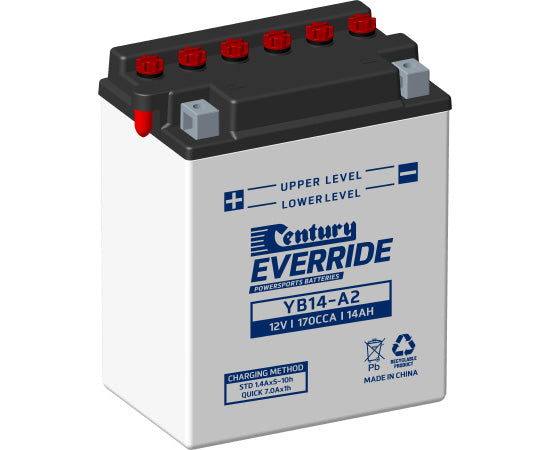 Century 12V 14Ah YB14-A2 Motorcycle Battery - Powers Cruisers, Scooters & ATVs - Reliable Starting & Long Lifespan