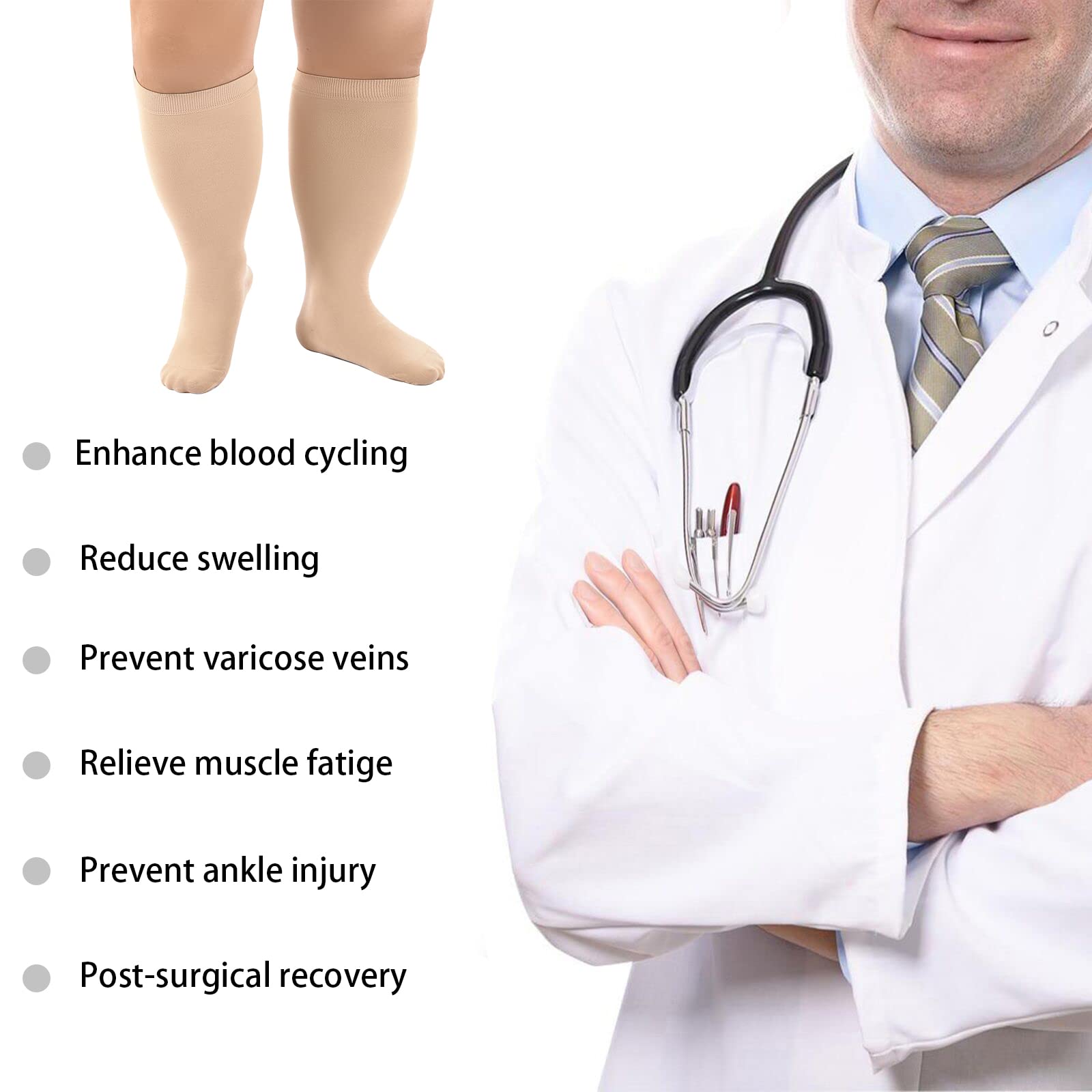 Best Compression Socks for Women & Men - Plus Size & Wide Calf Support - Extra Large Medical Stockings for Circulation, Travel & Recovery