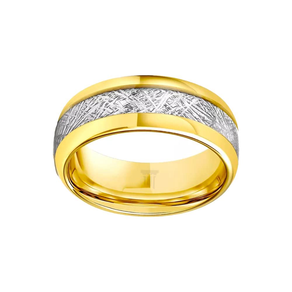 14K Gold Meteorite Tungsten Wedding Band for Men - 8mm Comfort Fit Ring - Unique Anniversary Gift for Him - Perfect for Weddings, Engagements & Special Occasions