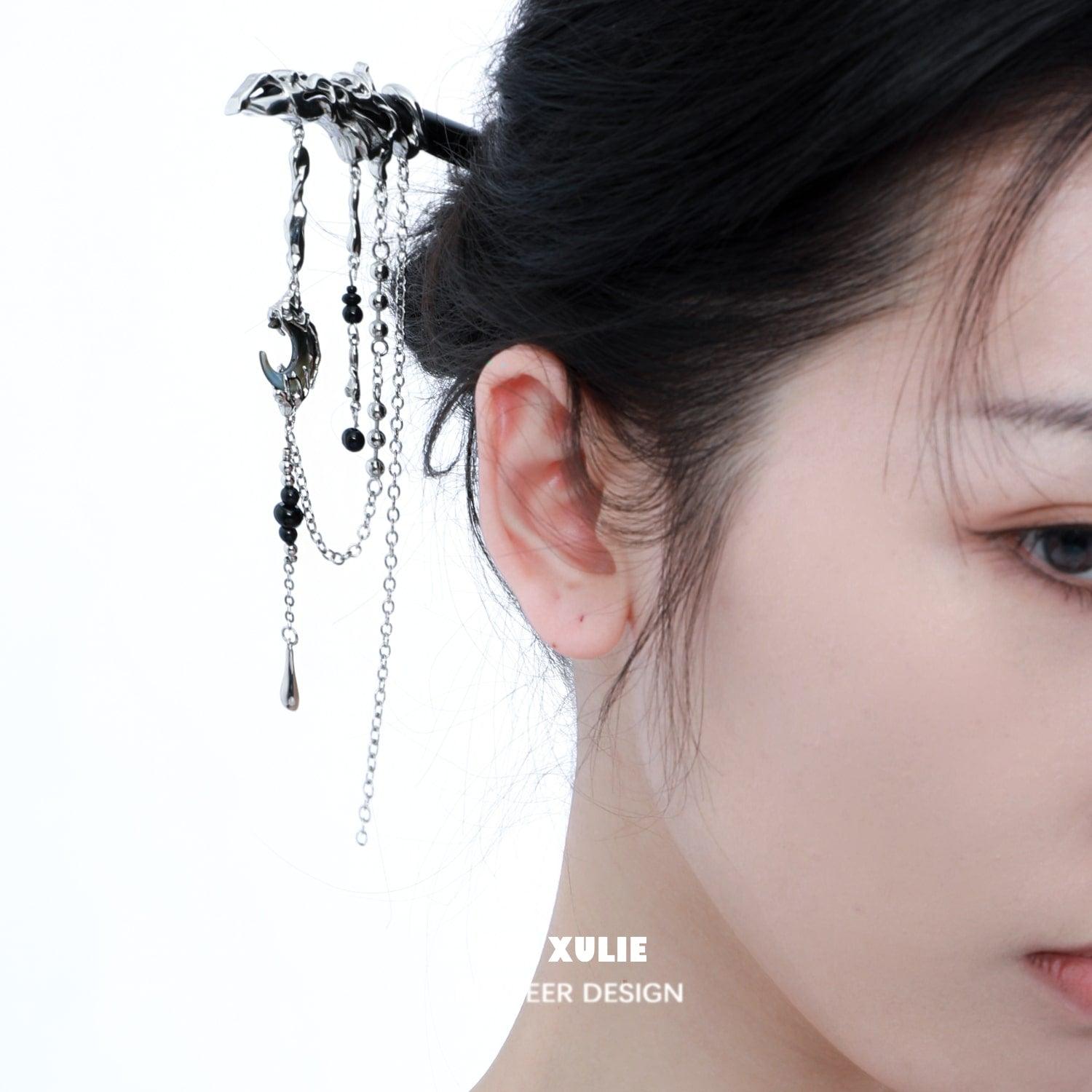 MYTH OF THE MOON 18k Gold Plated Ebony Wood Hairpin for Women - Elegant Hair Accessory for Weddings, Parties & Special Occasions