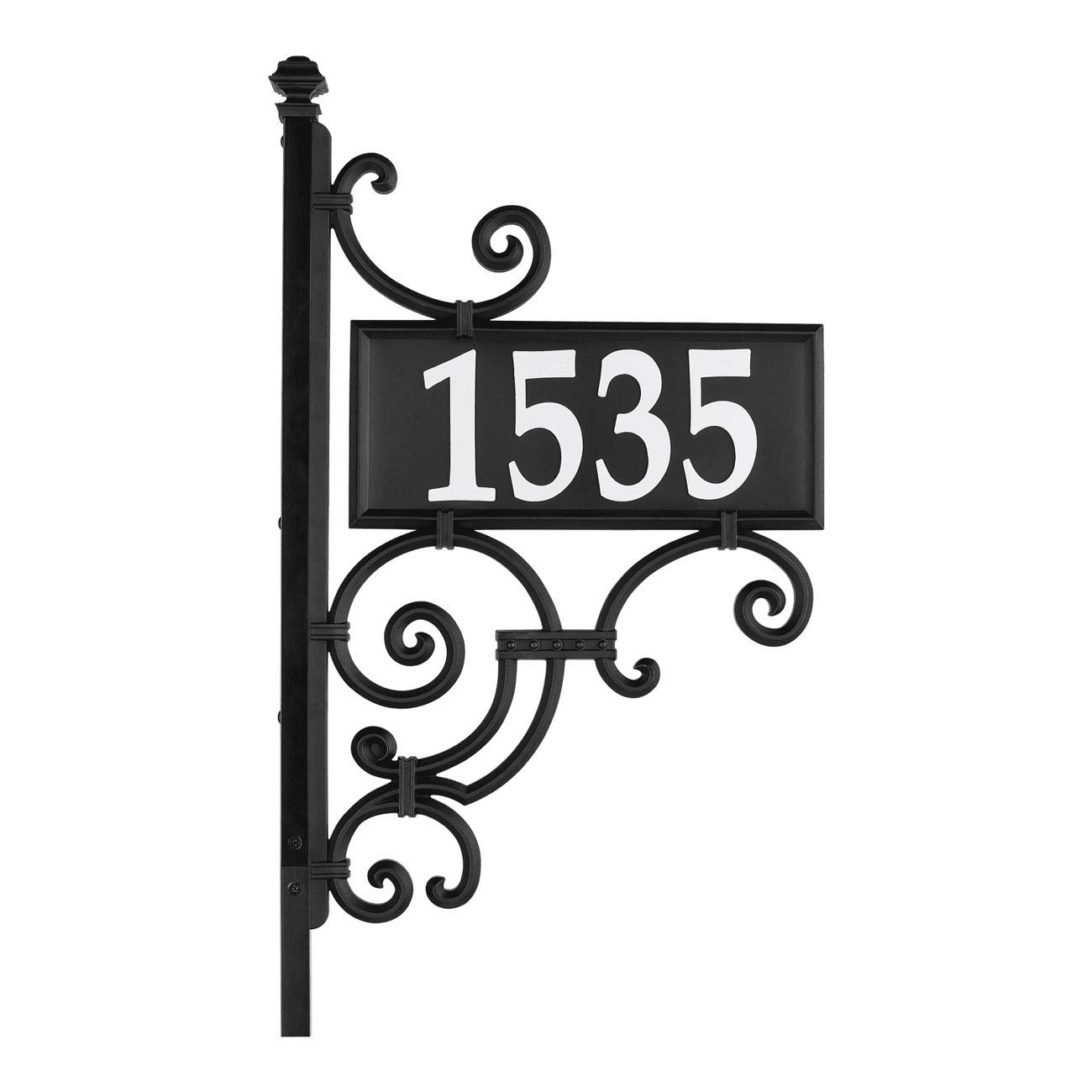 Double Sided Reflective Address Sign with Post - Durable House Number Plaque for Wall, Lawn or Post Mount - Perfect for Home Security & Nighttime Visibility (Model P3318)