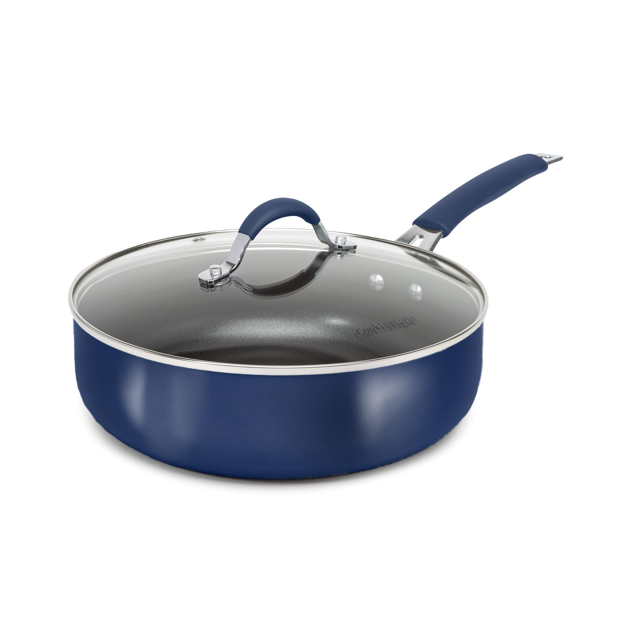 Nonstick Ceramic Deep Cooker - 4-Quart Jumbo Cooker with Scratch-Resistant Coating, Dishwasher Safe & Cool Touch Handle - Perfect for Sauteing, Stewing & Slow Cooking - Even Heating Base for Perfect Meals Every Time - Blue