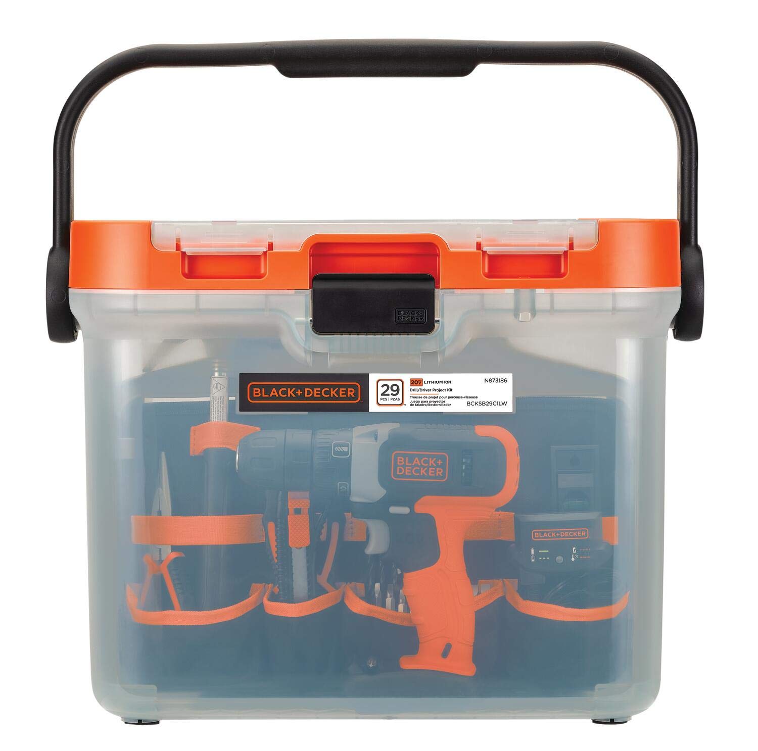BLACK+DECKER BCKSB29C1 20V MAX* Cordless Drill Kit - 28-Piece Home Tool Set with Translucent Storage Box | Perfect for DIY Projects, Home Repairs & Woodworking Tasks