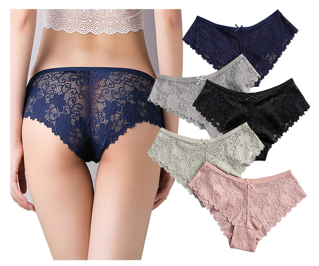 Sexy Lace Women's Bikini Panties - 5 Pack Seamless Hipster Underwear with Half Back Coverage for Comfort & Style | Perfect for Beach, Yoga & Everyday Wear