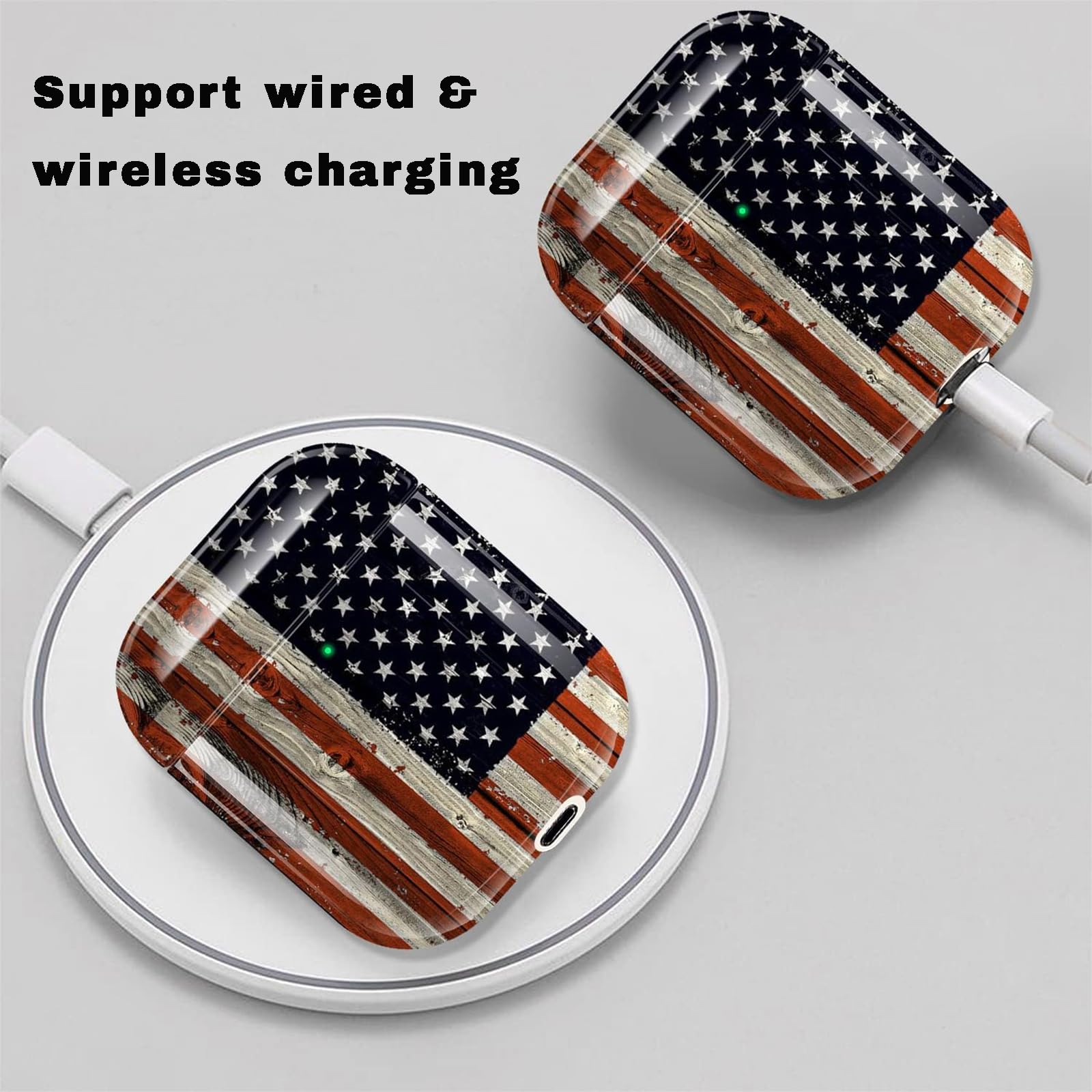 American Flag AirPod Case for AirPods 1/2 - Shockproof Cover with Keychain & LED Visible - Perfect for Travel & Outdoor Use