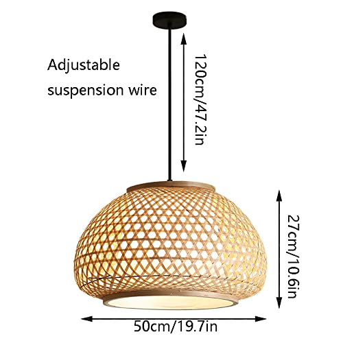 Bamboo Art Pendant Light - Chinese Style Wicker Lantern Suspension Lighting with E27 Socket for Kitchen Island, Bedroom, Restaurant & Coffee Bar | Rustic Home Decor & Ambient Dining Lighting