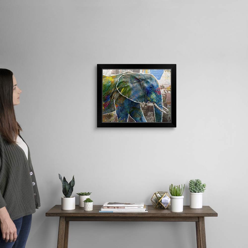 Pop Art Elephant Black Framed Wall Art Print - Modern Home Decor for Living Room, Bedroom & Office