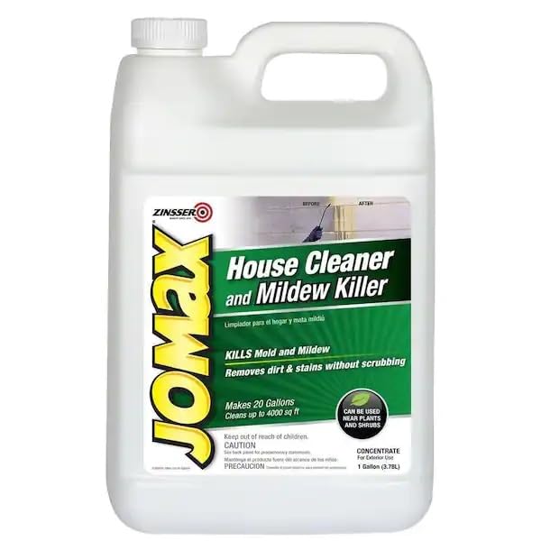 Zinsser Jomax 60101 House Cleaner & Mildew Remover Concentrate - 1 Gallon Outdoor Siding Cleaner - Safe for Vinyl, Wood & Brick - Perfect for Patios, Decks & Exterior Walls