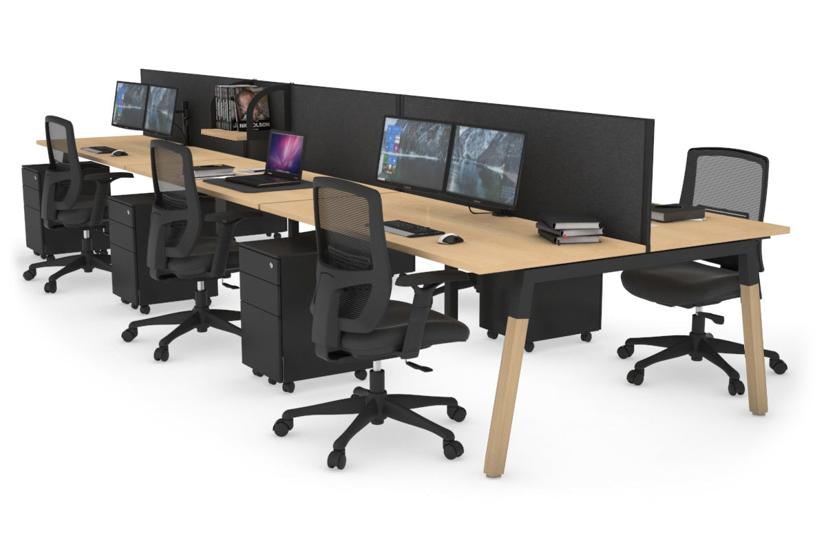 Quadro A Legs 6-Person Office Workstation with Wood Legs & Cross Beam [1200L x 700W] - Perfect for Collaborative Workspaces & Modern Office Desks