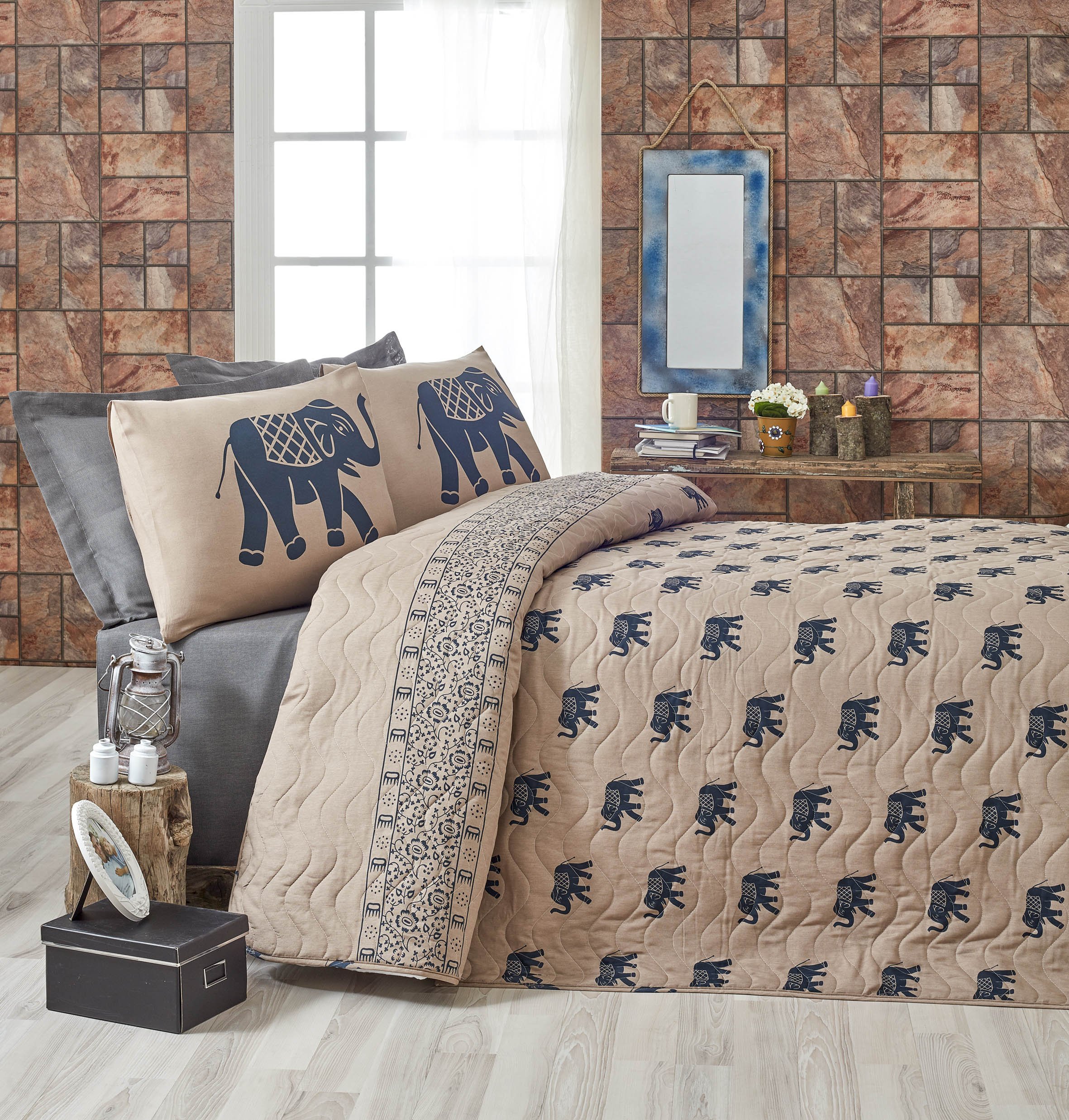Elephant Themed Bedding Set - Single/Twin Size Bedspread & Coverlet for Kids (2-Piece, Blue) | Perfect for Boys & Girls Bedrooms, Nursery Decor, and Themed Bedroom Designs