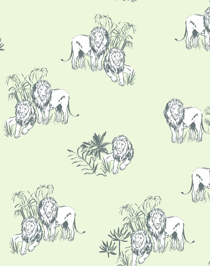 Foliage Lions Wallpaper by Tea Collection in Pistachio Green - Perfect for Nursery, Kids' Room & Boho Home Decor