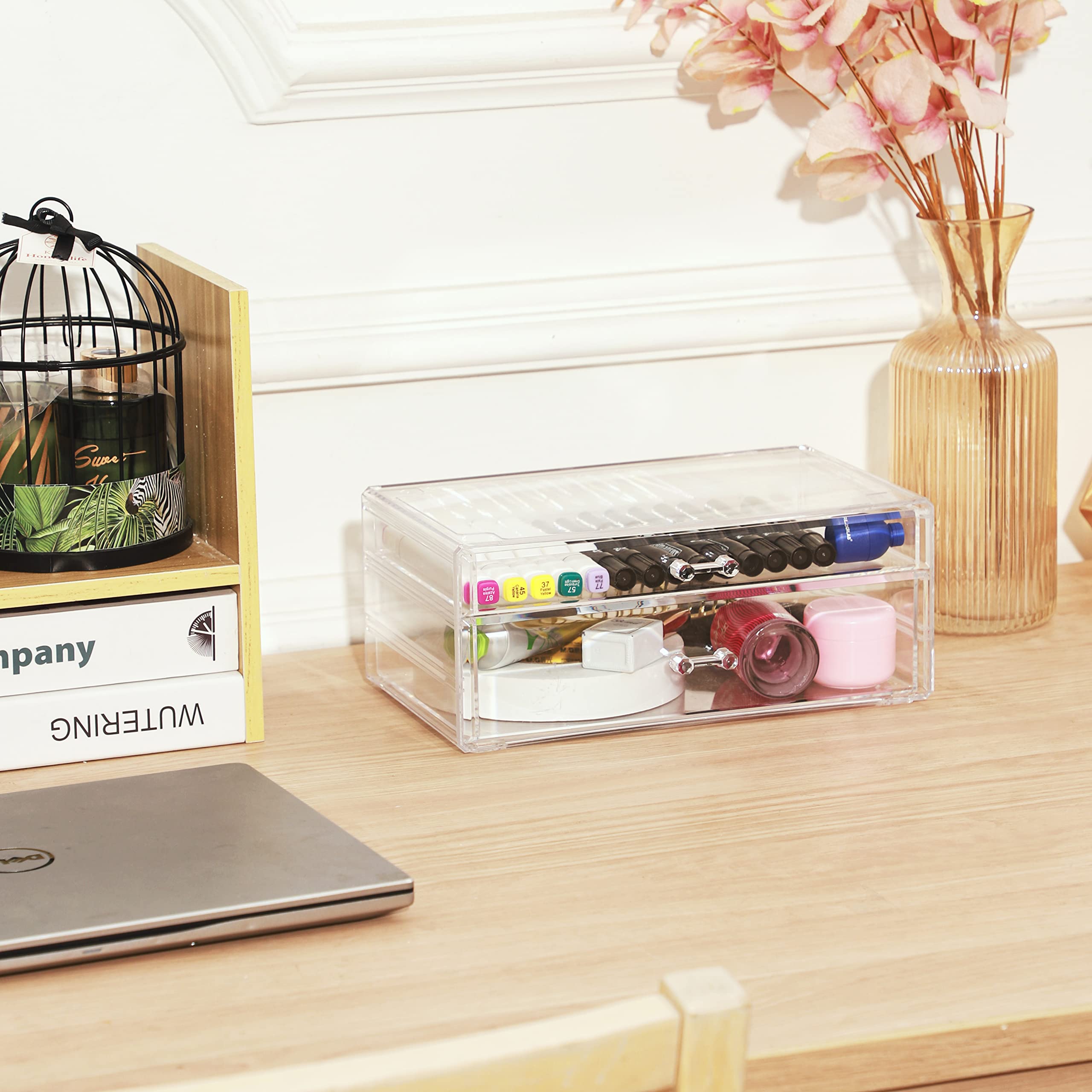 2-Pack Clear Acrylic Stackable Storage Drawers - 6-Tier Desktop Organizer for Vanity, Office, Jewelry, Hair Accessories & Beauty Products | Perfect for Makeup, Skincare & Small Item Organization