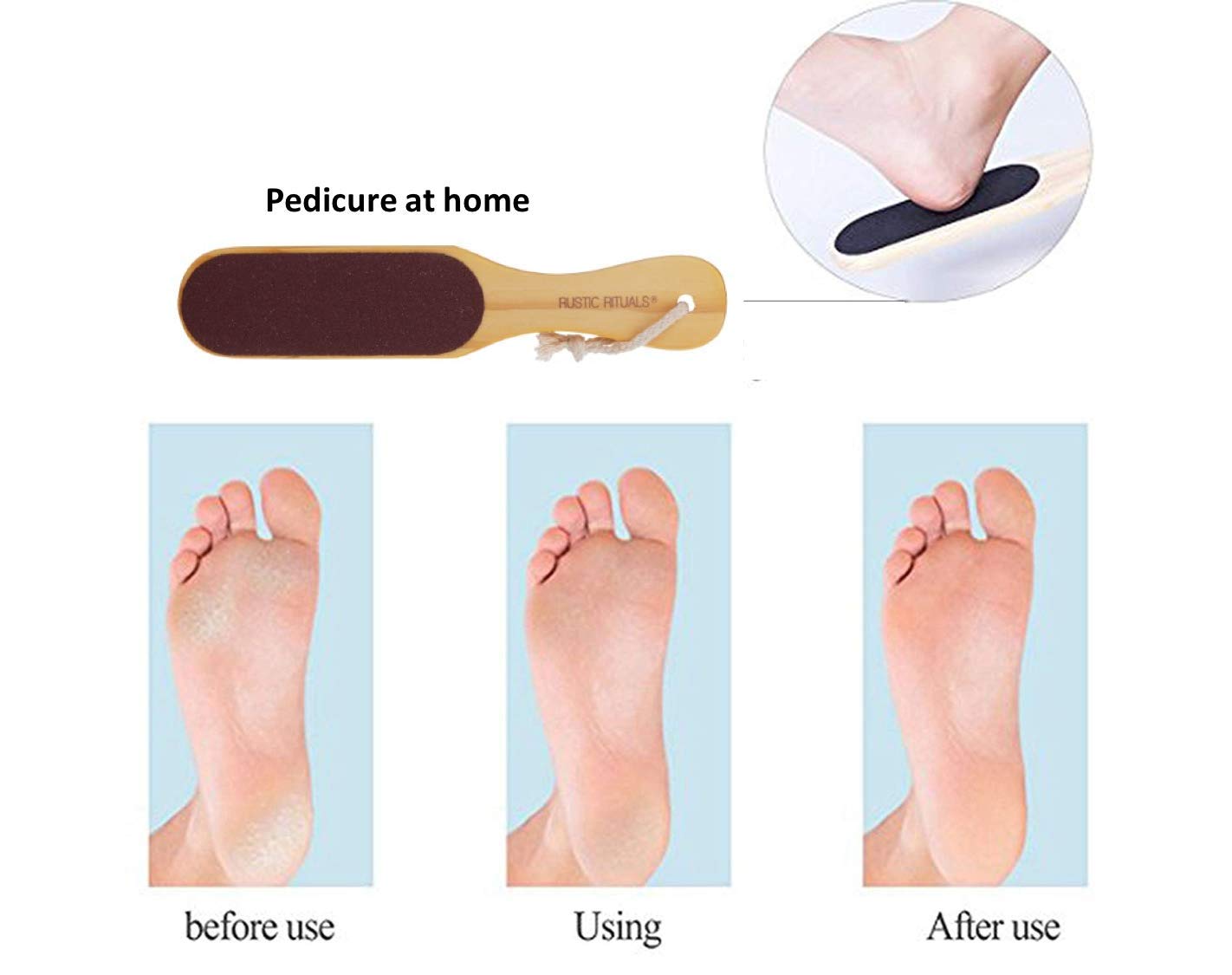 Double Sided Mild Foot File with Wooden Handle for Dead Skin Removal - 200g Beige Pedicure Tool | Perfect for At-Home Foot Care & Spa Pedicures