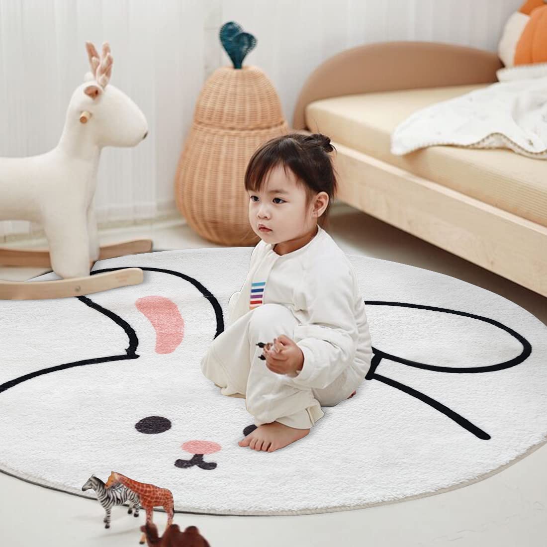 Poowe Kids Play Mat - Soft Non-Slip Alphabet Rug for Nursery & Toddler Bedroom - Rabbit Design 39.4