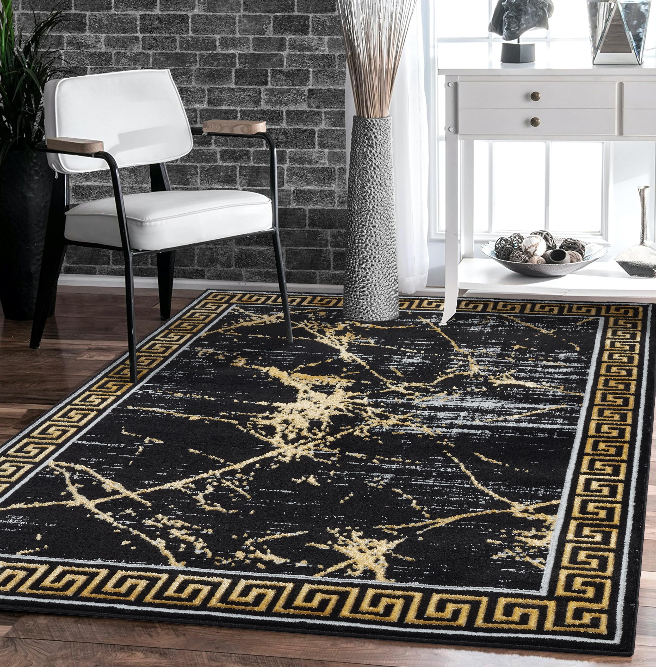 GLORY RUGS 8x10 Modern Abstract Area Rug - Black & Gold Marble Pattern Carpet for Living Room, Dining Room, Bedroom | Soft & Durable Home Decor
