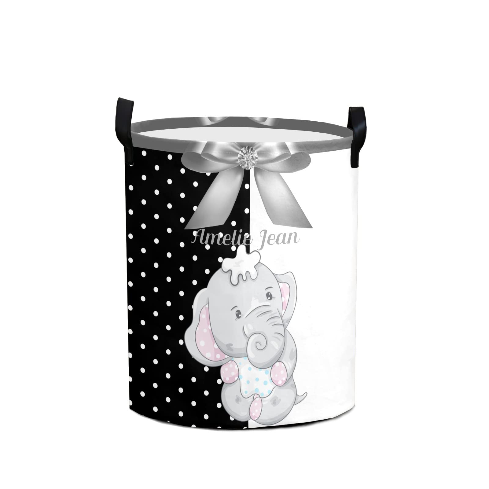 Polka Dot Bow Elephant Storage Bin - Waterproof Oxford Fabric Laundry Hamper, Toy Organizer & Gift Basket for Nursery, Bedroom, Baby Clothes | Perfect for Kids' Room Decor & Home Organization