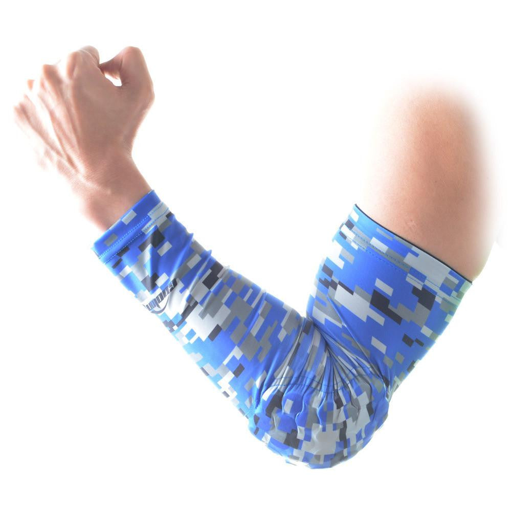 Digital Camouflage Blue Arm Sleeve with Protective Padding - UV Protection & Breathable Sports Sleeve for Basketball, Football, Cycling & Outdoor Activities