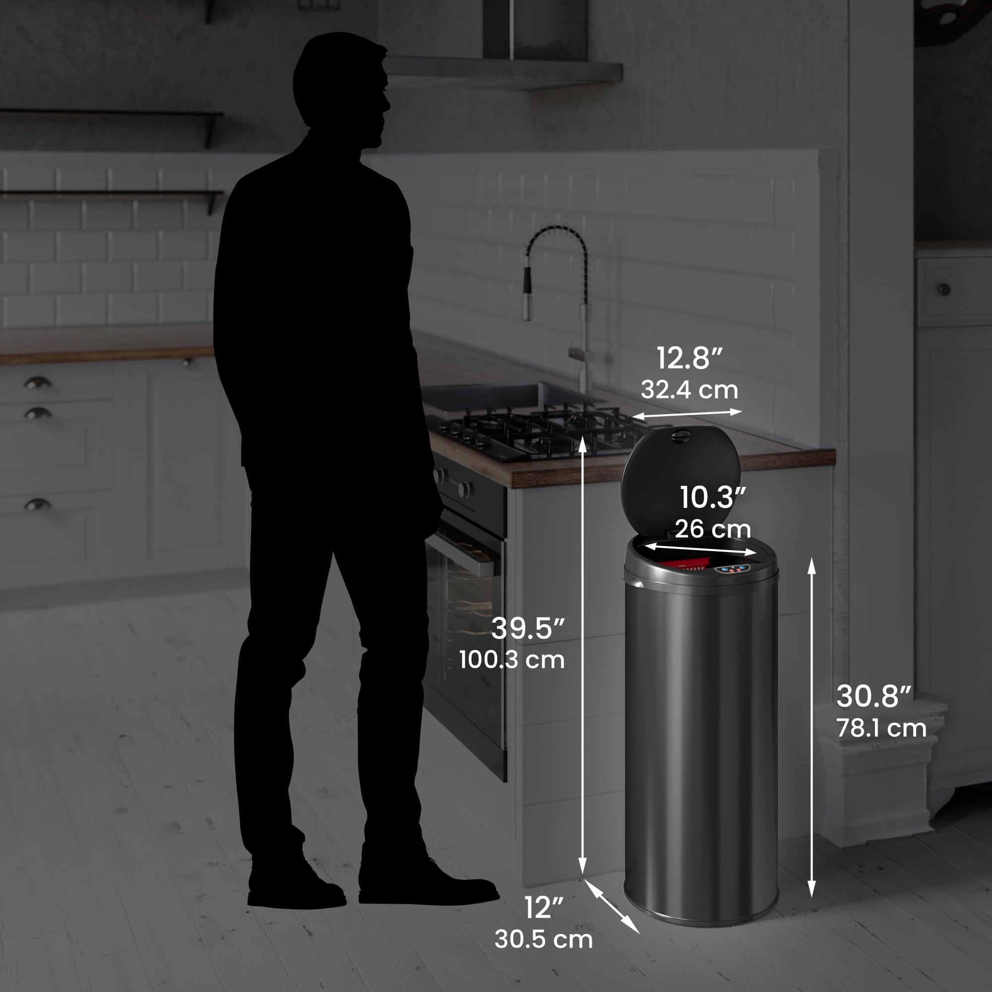 iTouchless 13 Gallon Automatic Trash Can with Odor Control System - Black Round Sensor Garbage Bin for Kitchen, Office, Bathroom & Home Use